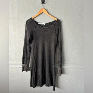 Able, waffle knit, washed black, lace sleeve, long sleeve dress, women’s large